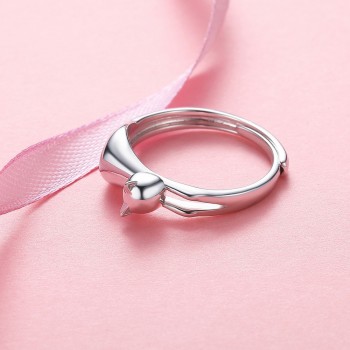 Kpop 925 Sterling Silver Cat Kitty Ring Enagement Wedding Jewelry Adjustable Dainty Cute Kitten Cat Band Ring R6009