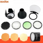 Godox H200R Flash Head Extension Head+AK-R1 Barn Door, Snoot, Color Filter, Reflector, Honeycomb, Diffuser Ball Kits for AD200