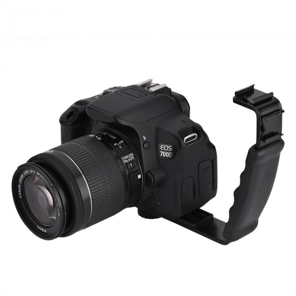 VBESTLIFE Camera Flash L-Bracket Dual Hot Shoes Holder Mount Aluminium Stand Adapter Mount DV Microphone LED Light Universal