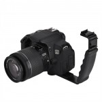 VBESTLIFE Camera Flash L-Bracket Dual Hot Shoes Holder Mount Aluminium Stand Adapter Mount DV Microphone LED Light Universal