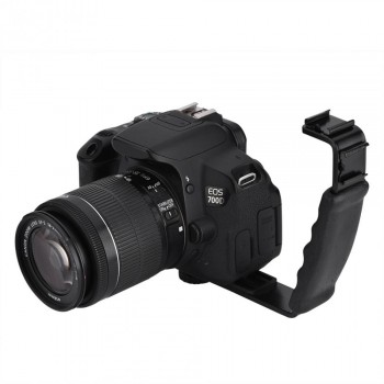 VBESTLIFE Camera Flash L-Bracket Dual Hot Shoes Holder Mount Aluminium Stand Adapter Mount DV Microphone LED Light Universal