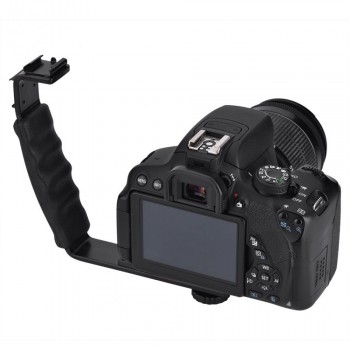 VBESTLIFE Camera Flash L-Bracket Dual Hot Shoes Holder Mount Aluminium Stand Adapter Mount DV Microphone LED Light Universal