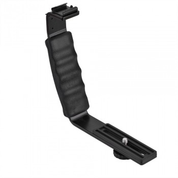 VBESTLIFE Camera Flash L-Bracket Dual Hot Shoes Holder Mount Aluminium Stand Adapter Mount DV Microphone LED Light Universal