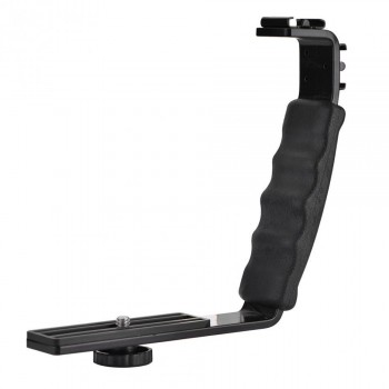 VBESTLIFE Camera Flash L-Bracket Dual Hot Shoes Holder Mount Aluminium Stand Adapter Mount DV Microphone LED Light Universal