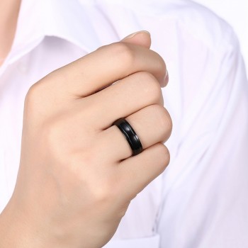 Fashion 6mm Titanium Steel Black Color Ring Men Wedding Engagement Band Jewelry Party Rings For Male Free Shipping