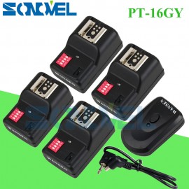 WanSen PT-16GY 16 Channels Wireless Flash Trigger Transmitter SET with 4 Receivers for Canon Nikon Pentax Olympus Yongnuo Sigma