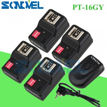 WanSen PT-16GY 16 Channels Wireless Flash Trigger Transmitter SET with 4 Receivers for Canon Nikon Pentax Olympus Yongnuo Sigma
