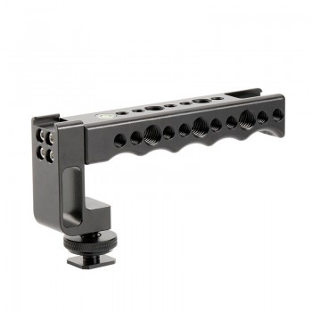 Universal DSLR Top Handle Grip Video Stabilizing Extender w Dual Cold Shoe Mounts for Monitors Microphones LED Video Lights