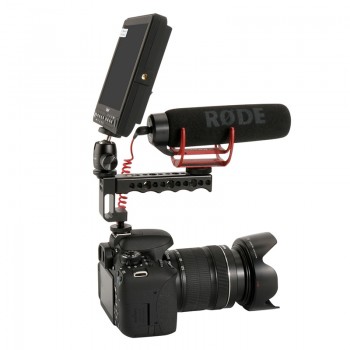 Universal DSLR Top Handle Grip Video Stabilizing Extender w Dual Cold Shoe Mounts for Monitors Microphones LED Video Lights