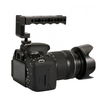 Universal DSLR Top Handle Grip Video Stabilizing Extender w Dual Cold Shoe Mounts for Monitors Microphones LED Video Lights