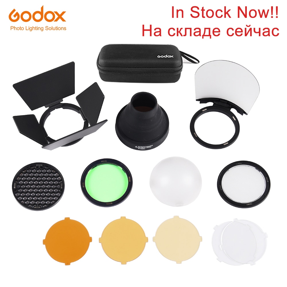 Godox AK-R1 Barn Door, Snoot, Color Filter, Reflector, Honeycomb, Diffuser Ball Kits for Godox AD200 and H200R Round Flash Head