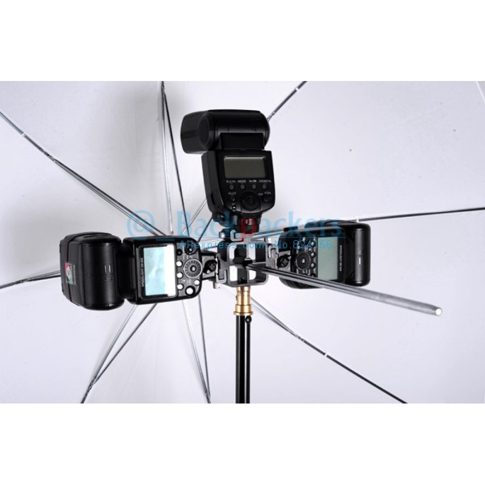 Three Triple Head Hot Shoe Mount Adapter Flash Light Stand Umbrella Holder Bracket