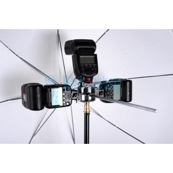 Three Triple Head Hot Shoe Mount Adapter Flash Light Stand Umbrella Holder Bracket