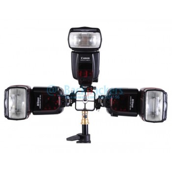 Three Triple Head Hot Shoe Mount Adapter Flash Light Stand Umbrella Holder Bracket
