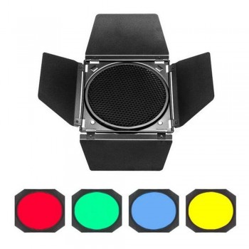Godox BD-04 Barn Door+Honeycomb Grid + 4 Color Filter Red/Blue/Green/Yellow For Bowen Mount Standard Reflector Flash Accessories