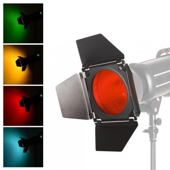Godox BD-04 Barn Door+Honeycomb Grid + 4 Color Filter Red/Blue/Green/Yellow For Bowen Mount Standard Reflector Flash Accessories