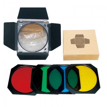 Godox Bowens Mount Reflector + BD-04 Barn Door Honeycomb Grid +4 color Filter +White diffuser +S-type Bracket Holder for AD200