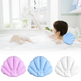 Home Bathroom Inflatable Bath Tub Pillow with Suction Cups Shell Shaped Spa Neck Shoulder Supporter Cushion Random Color