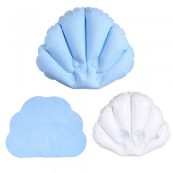 Home Bathroom Inflatable Bath Tub Pillow with Suction Cups Shell Shaped Spa Neck Shoulder Supporter Cushion Random Color