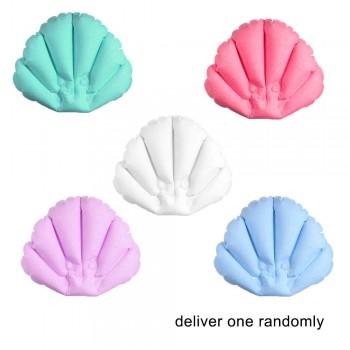 Home Bathroom Inflatable Bath Tub Pillow with Suction Cups Shell Shaped Spa Neck Shoulder Supporter Cushion Random Color