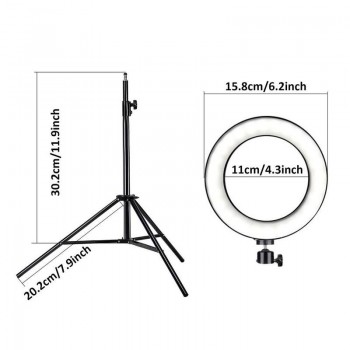 Photo Studio LED Ring Light 6 in 16cm 3200-5600K 64 LEDs Selfie Ring Lamp Photographic Lighting with Tripod Moblie Phone Clamp