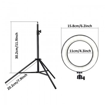 LED Ring Light 6 in 16cm 3200-5600K 64 LEDs Photo Studio Selfie Ring Lamp Photographic Lighting with Tripod Moblie Phone Clamp