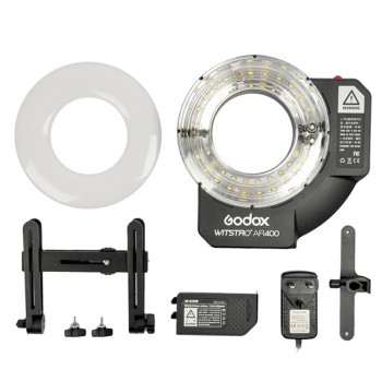 Godox AR400 400W Li-ion Battery LCD Panel Powerful Macro LED Ring Flash Speedlite Video Light Kit