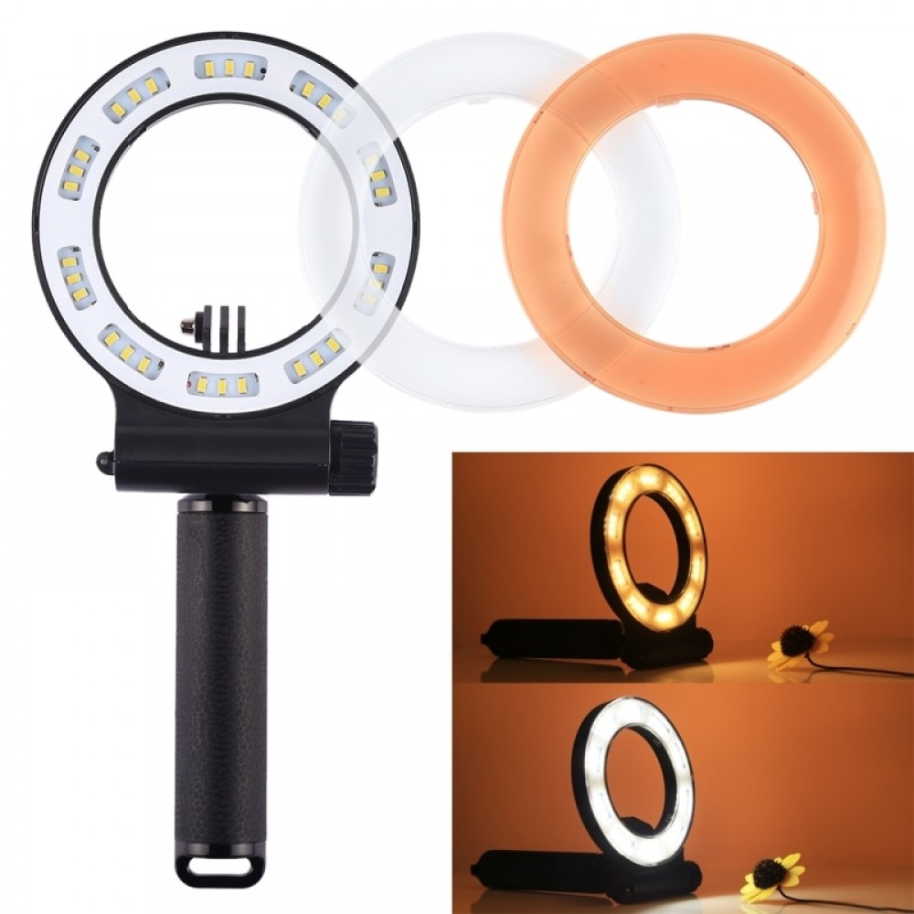 SL-109 Round Shaped 40M Waterproof Video Light 3 Modes 30 LED with Handle Grip amp; White amp; Orange Filter for GoPro , Xiaoyi