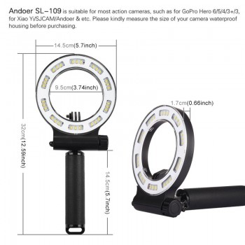 SL-109 Round Shaped 40M Waterproof Video Light 3 Modes 30 LED with Handle Grip amp; White amp; Orange Filter for GoPro , Xiaoyi