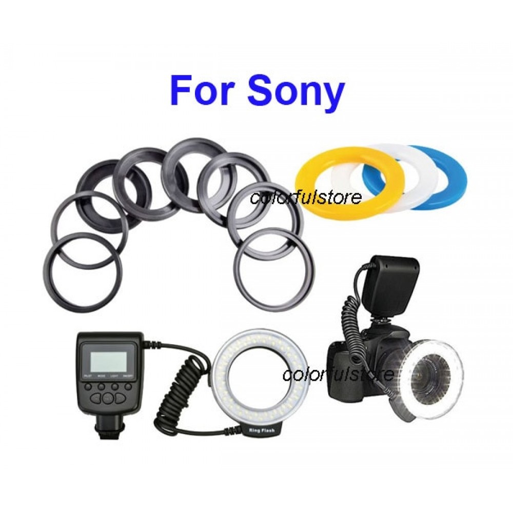 RF-550 Macro 48 Pcs LED Ring Flash Speedlite Light for Sony SLR Camera+49mm/52mm/55mm/58mm/62mm/67mm/72mm/77mm Lens Adapter Ring