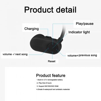 Volemer V30 Bone Conduction HIFI MP3 Player APT-X + IP8 Waterproof Swimming Outdoor Sport Earphone with USB MP3 Music Player