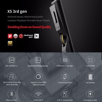 FIIO X5III X5 3nd Gen Android-based WIFI Bluetooth APTX Double AK4490 Lossless Portable Music Player with 32G built-in Storage