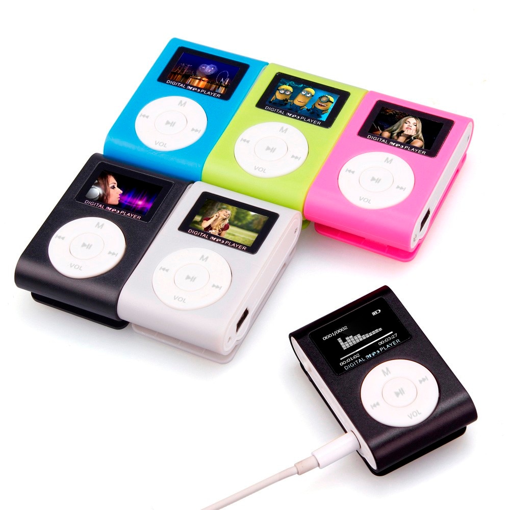 MP3 Mini USB Colorful Clip  Player LCD  ScreenMusic Player Screen Support 32GB Micro SD TF Card(not include) With Earphone MP3