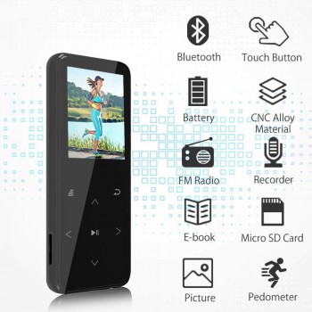 Sago M2 Bluetooth 4.0 MP3 Music Player 16GB 1.8 Inch Color Screen Zinc Alloy + 2.5D Glass Body Lossless Sound with FM Radio