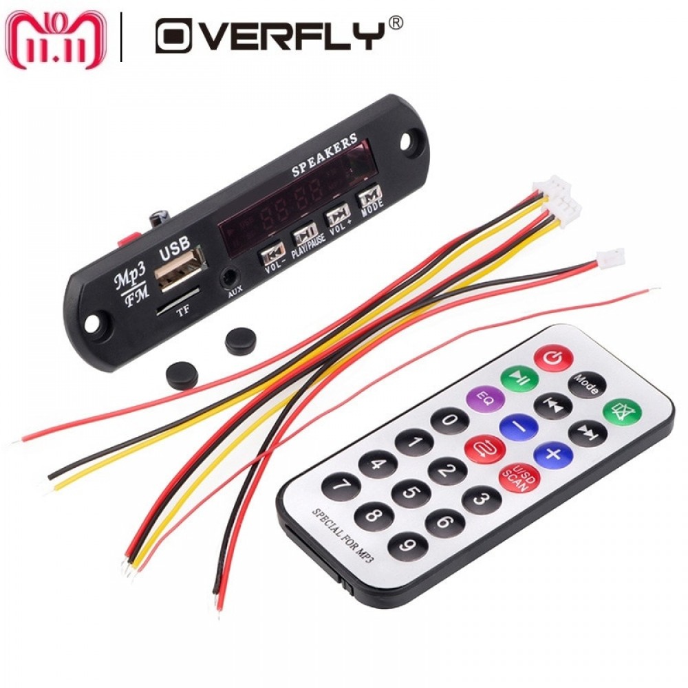 Overfly Wireless Bluetooth 12V MP3 WAV WMA Decoder Board Audio Module USB SD TF Radio For Car Accessories Model JQ-D016BT-B