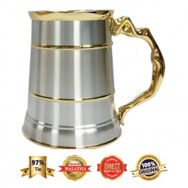 FCB129GP Gold Plated Pewter Beer Mug - Women Handle Design