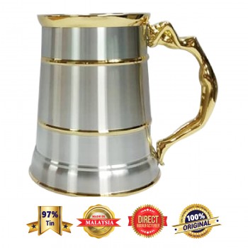 FCB129GP Gold Plated Pewter Beer Mug - Women Handle Design