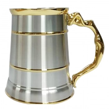 FCB129GP Gold Plated Pewter Beer Mug - Women Handle Design