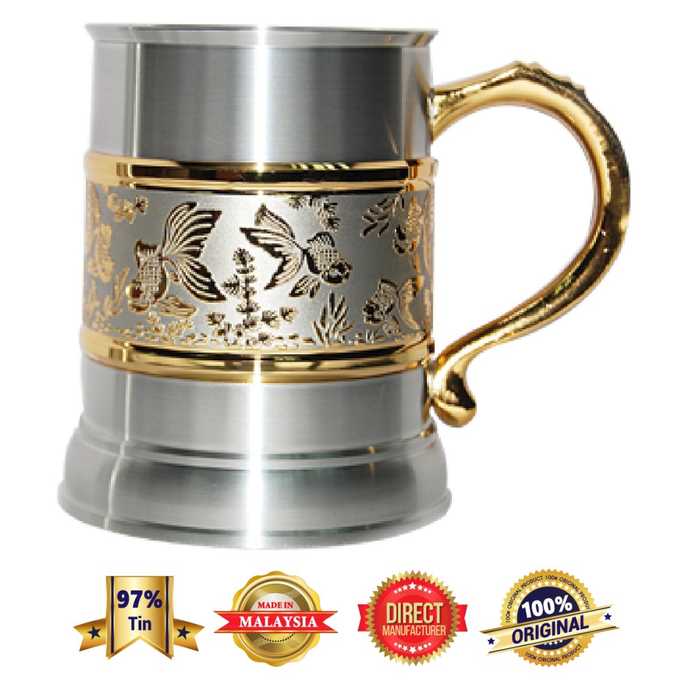 FCB130GP Gold Plated Pewter Beer Mug - Gold Fishes