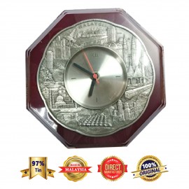DKC011W Pewter Clock with Wooden Plaque - Malaysia