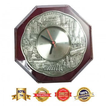 DKC011W Pewter Clock with Wooden Plaque - Malaysia