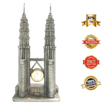DKC013 Pewter Clock - Twin Tower