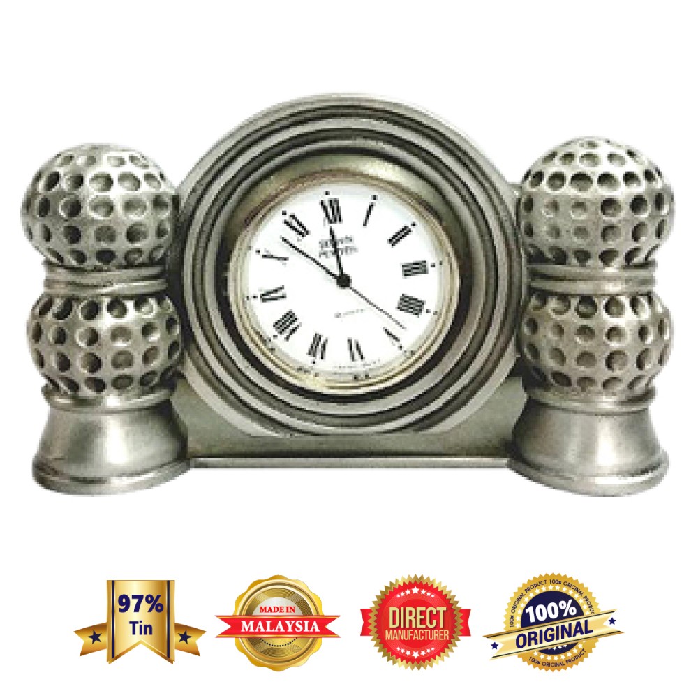 DKC017 Pewter Clock - Golf Balls