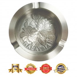 DKA005W Pewter Ashtray (Bunga Raya) with Woodbase