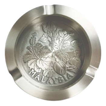 DKA005W Pewter Ashtray (Bunga Raya) with Woodbase
